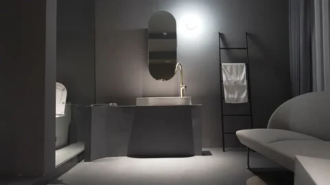 Elegance mirror in modern bathroom Stock Footage 165455195