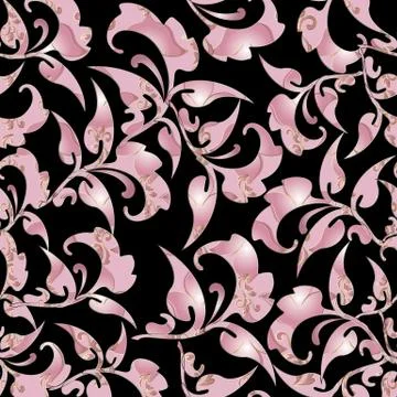 Elegance pink floral seamless pattern. Vector Baroque background. Foliage vin Illustrazione stock
