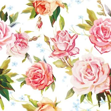 Elegance Seamless color rose pattern on white background, vector illustration Stock Illustration
