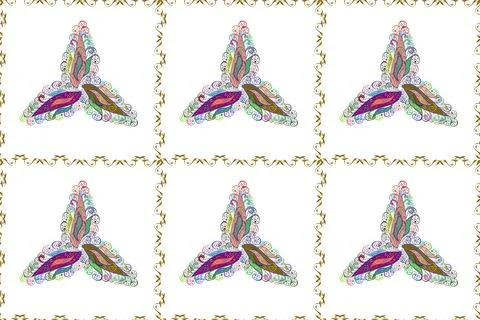 Elegance seamless pattern with ethnic flowers on blue, brown and white colors. F Stock Illustration