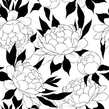 Elegance seamless pattern with flower peony. Floral background Stock Illustration