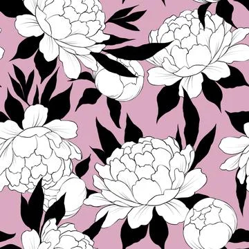 Elegance seamless pattern with flower peony. Floral background Stock Illustration