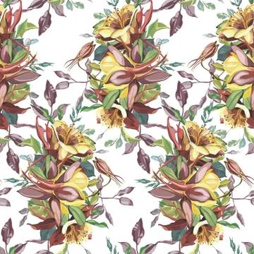 Elegance seamless pattern in vintage style with Crocosmia flowers Stock Illustration