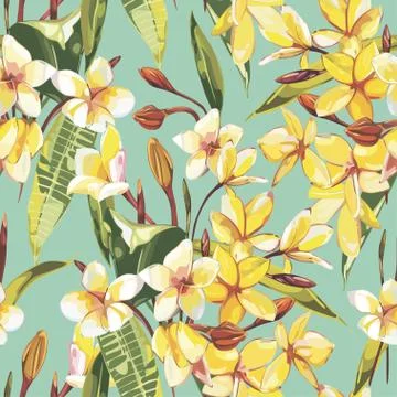 Elegance seamless pattern in vintage style with Plumeria flowers. EPS 10 Stock Illustration