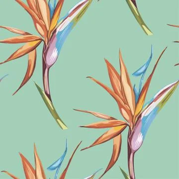 Elegance seamless pattern in vintage style with Strelitzia flowers. EPS 10 Stock Illustration