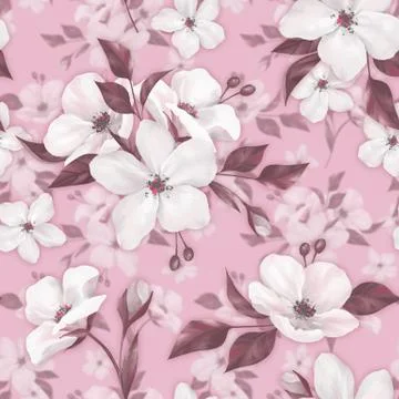 Elegance seamless pattern with white apple flowers Stock Illustration