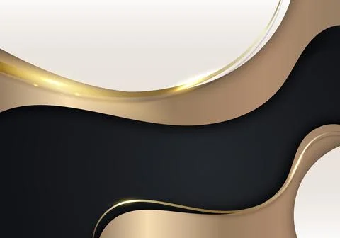 Elegant 3D abstract background white wave shape with gold ribbon and thread l Stock Illustration