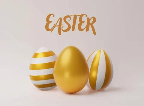 Elegant 3D Render of Golden Easter Eggs Stock Illustration
