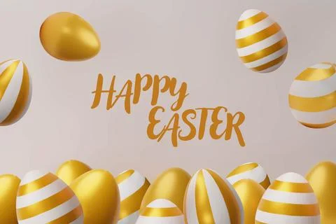 Elegant 3D Render of Golden Easter Eggs Stock Illustration