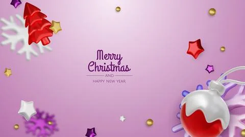 Elegant 3D render of red dipped baubles and golden stars, creating a playful Stockillustratie