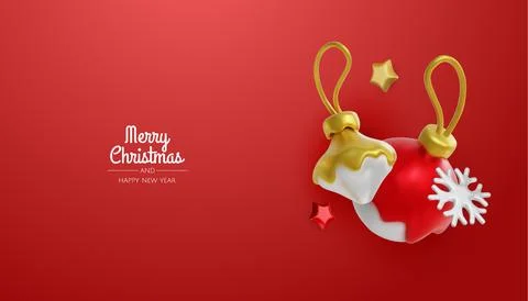 Elegant 3D render of red dipped baubles and golden stars, creating a playful Stockillustratie