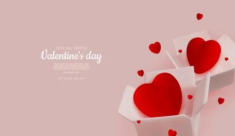 Elegant 3D Render of Romantic Gift Boxes with Pink Bows and Red Hearts Stock Illustration