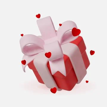 Elegant 3D Render of Romantic Gift Boxes with Pink Bows and Red Hearts Stock Illustration