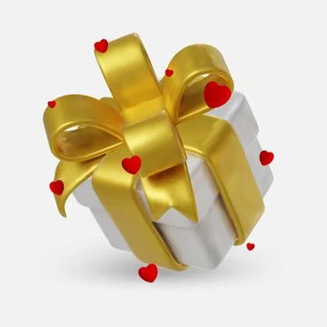 Elegant 3D Render of Romantic Gift Boxes with red Bows and Red Hearts Stock Illustration