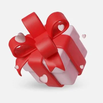Elegant 3D Render of Romantic Gift Boxes with Pink Bows and Red Hearts Stock Illustration
