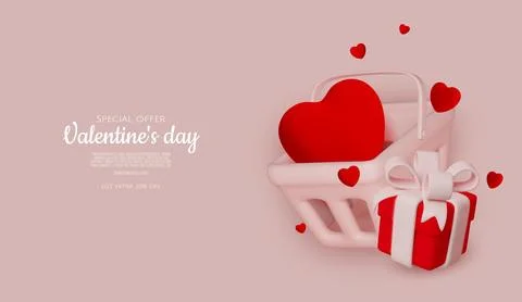 Elegant 3D Render of Romantic Gift Boxes with Pink Bows and Red Hearts 스톡 일러스트