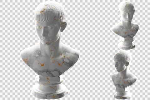 Elegant 3D render of Young Man with Short Hair statue in white marble and gol Stock Illustration