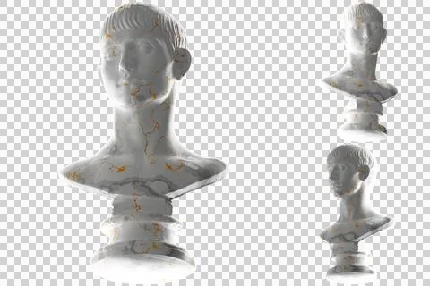 Elegant 3D render of Young Man with Short Hair statue in white marble and gol Stock Illustration