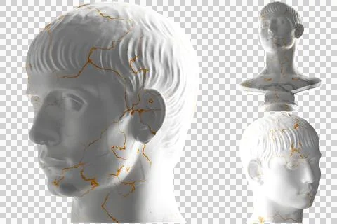 Elegant 3D render of Young Man with Short Hair statue in white marble and gol Stock Illustration