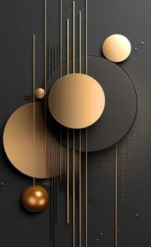 Elegant Abstract 3D Geometric Composition with Gold and Black Spheres Stock Illustration