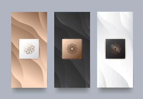 Elegant abstract packaging designs with soft gradient textures and gold fra.. Stock Illustration