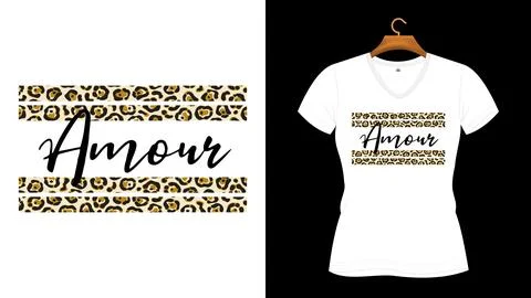 Elegant amour script lettering with leopard print fashion pattern Stock Illustration