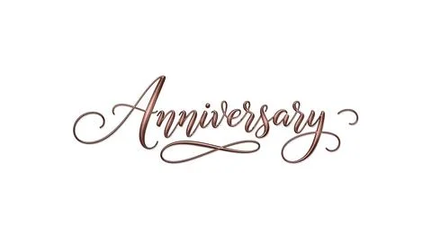 Elegant "Anniversary" Script Text - Rose Gold Metallic Calligraphy Stock Illustration