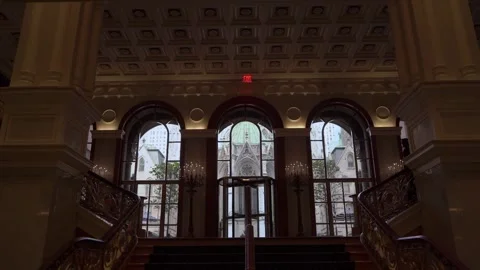 An Elegant Architectural Interior Featuring Beautiful Arched Windows That Stock Footage 291021041