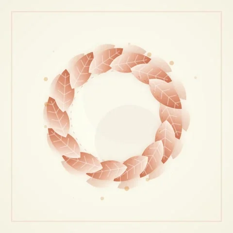 Elegant Autumn Leaf Wreath Circle Frame with Subtle Dots on Creamy Background Stock Footage 346283166