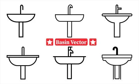 Elegant Basin Silhouette Set Versatile Vector Graphics for Bathroom Design .. Stock Illustration