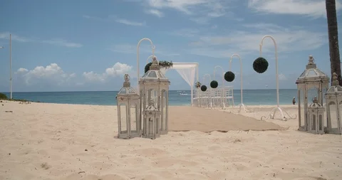 Elegant Beach Wedding Setup, Tropical Destination Ceremony Empty Stock Footage 112455311