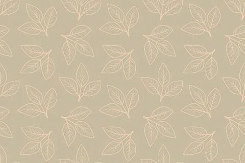 Elegant beige leaf pattern on a muted green background.  Perfect for textil.. Stock Illustration