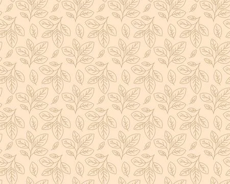 Elegant beige leaf pattern.  Subtle line art design ideal for website backg.. Stock Illustration