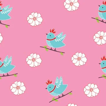 Elegant bird vector seamless pattern Stock Illustration