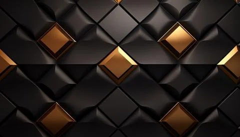 Elegant black 3D geometric pattern with golden accents suitable for luxury .. Stock Illustration