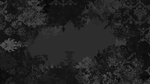 Elegant Black and Gray Floral Border Frame with Intricate Damask Pattern Design Stock Illustration