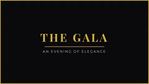 Elegant black background cinematic text reveal 'The Gala' title sequence Stock Footage 337501881