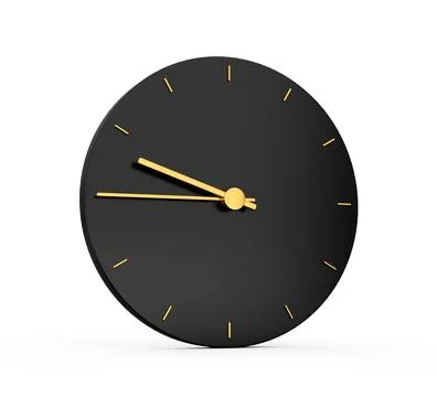 Elegant black clock with gold hands is perfectly placed against a clean white ba 스톡 일러스트