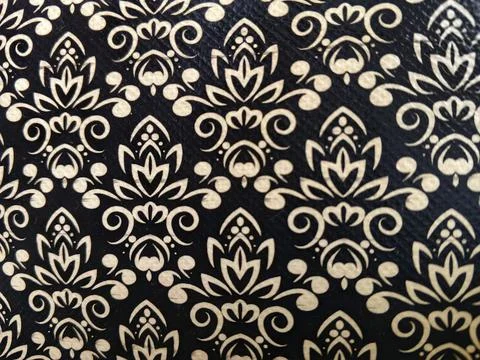Elegant Black Damask Pattern With Gold Floral Motifs 写真素材