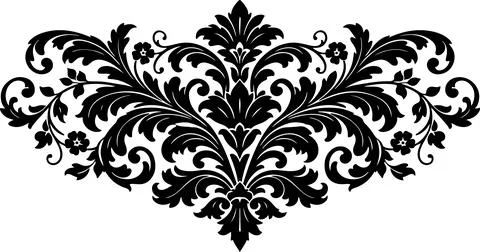 Elegant black floral damask pattern ornament with vintage swirls and leaves Stock Illustration
