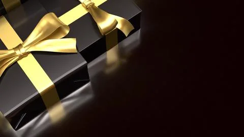 Elegant Black Gift Boxes with Golden Ribbons 3d render.. Stock Illustration