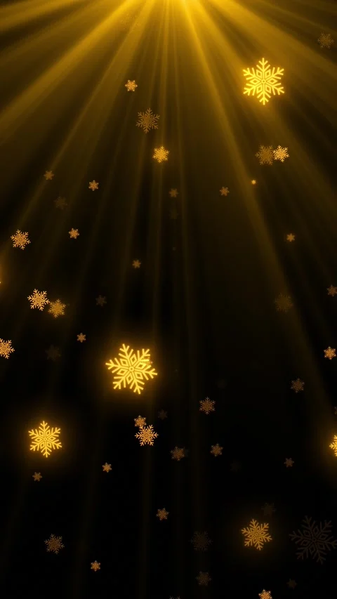 Elegant black gold snowfall background glowing flakes, dramatic light beams, war Stock Footage 340401374
