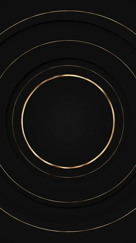 Elegant black golden circle backdrop metallic rings, soft shadows, layered Stock Footage 334120394