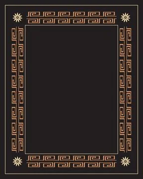 An elegant black panel is surrounded by a copper Greek key frame and delica.. Stock-Illustration