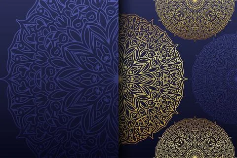 An elegant blue and gold patterned background adorned with a delicate 스톡 일러스트