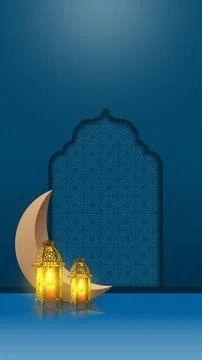An elegant blue background featuring glowing traditional lanterns, a large .. 스톡 사진