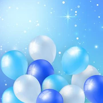 Elegant blue ballon with winter snow shiny sky background Happy Birthday cele Stock Illustration