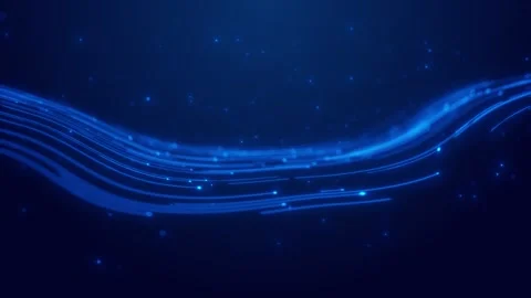 Elegant blue motion wave visual with soft luminous lines, floating particles, an Stock Footage 340552572