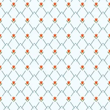 Elegant blue seamless pattern with rhombus and red small flower Stock Illustration
