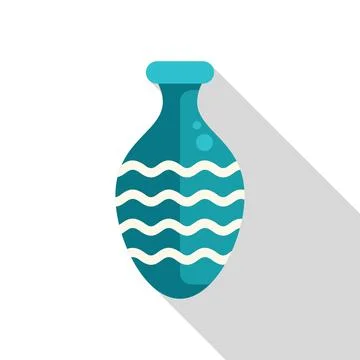 Elegant blue vase with wavy pattern and long shadow Stock Illustration
